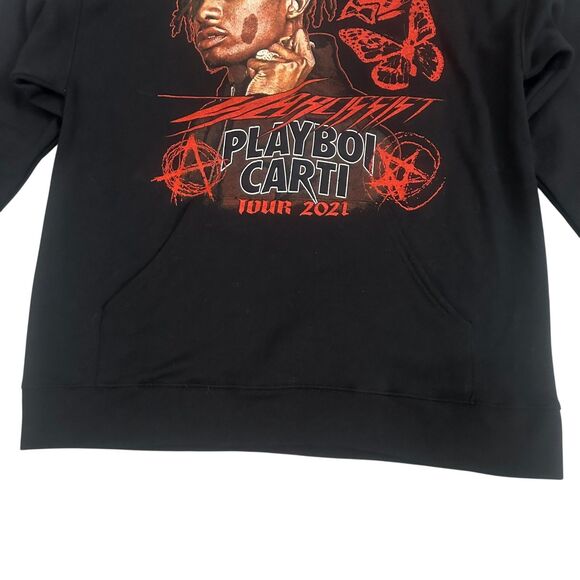 Playboi Carti Hoodie Mens Medium Black 2021 Narcissist Tour Rap Graphic Jerzees - Picture 3 of 12